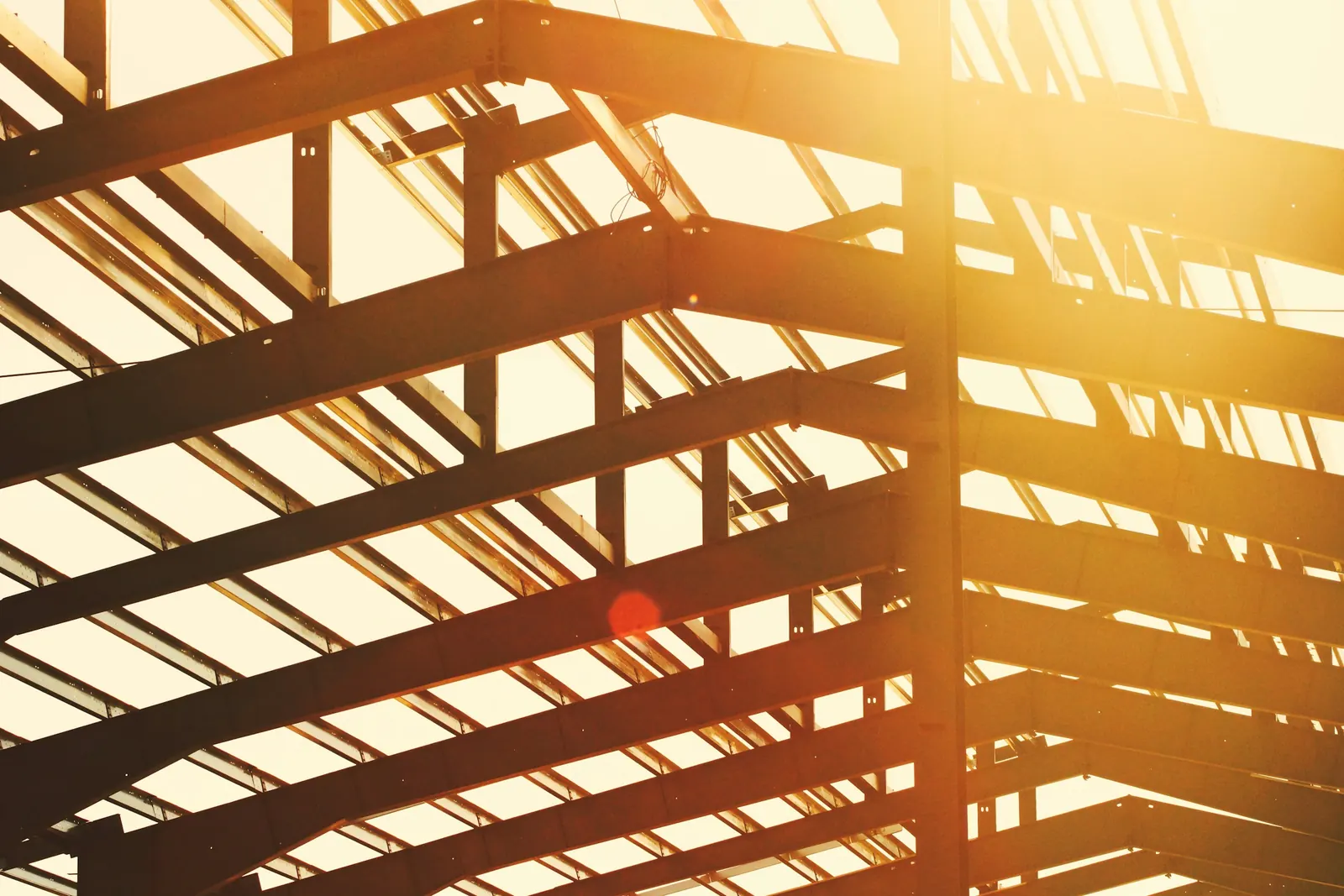 Steel roof frame under construction